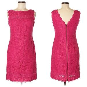 Adrianna Papell Pink Boatneck Lace Sheath Dress